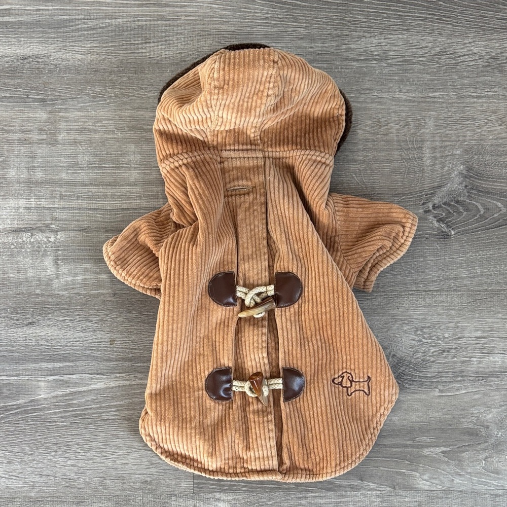 Cozy Tan Corduroy Dog Jacket with Toggle Accents